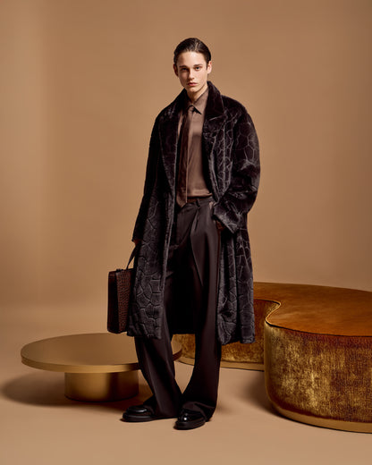 Emporio Armani Single-breasted coat in faux fur with a crocodile intarsia