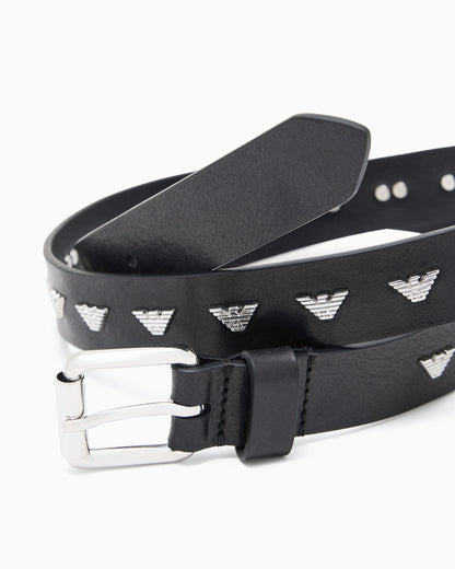 Emporio Armani Leather belt with metal micro eagles