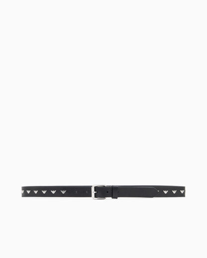 Emporio Armani Leather belt with metal micro eagles