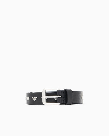 Emporio Armani Leather belt with metal micro eagles
