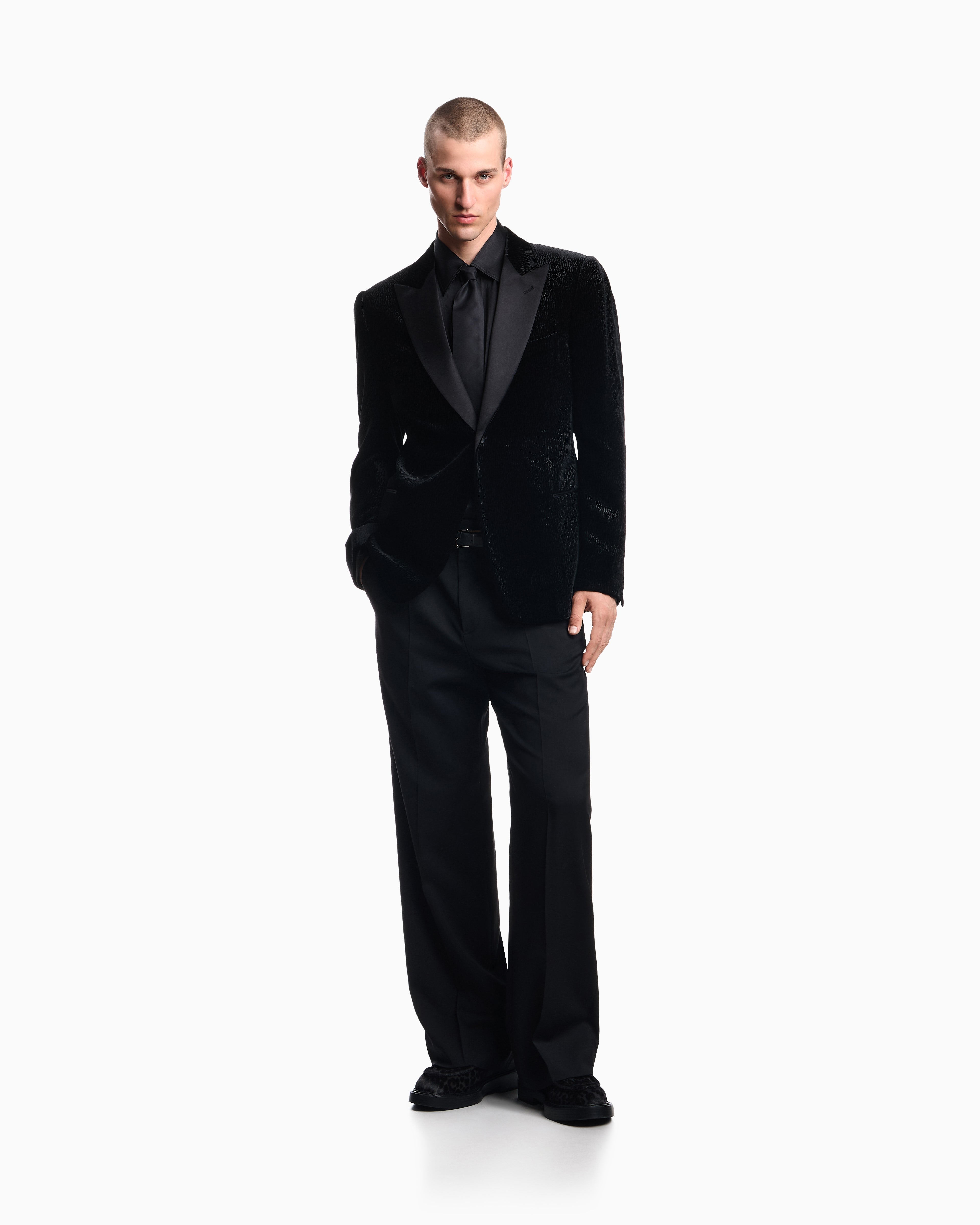 Emporio Armani Solid-colour, pleated fabric shirt