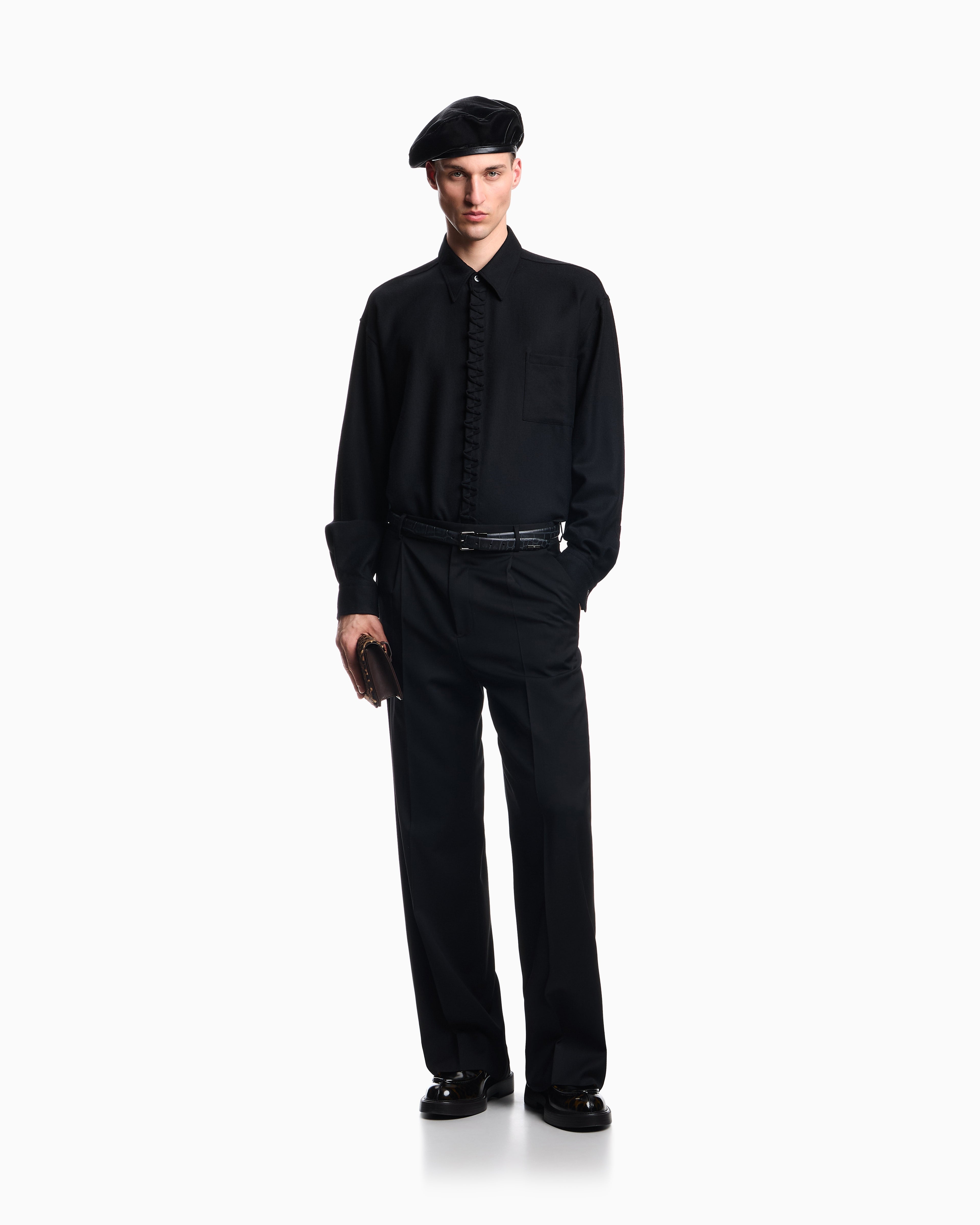 Emporio Armani Viyella wool shirt with zig-zag embellishment
