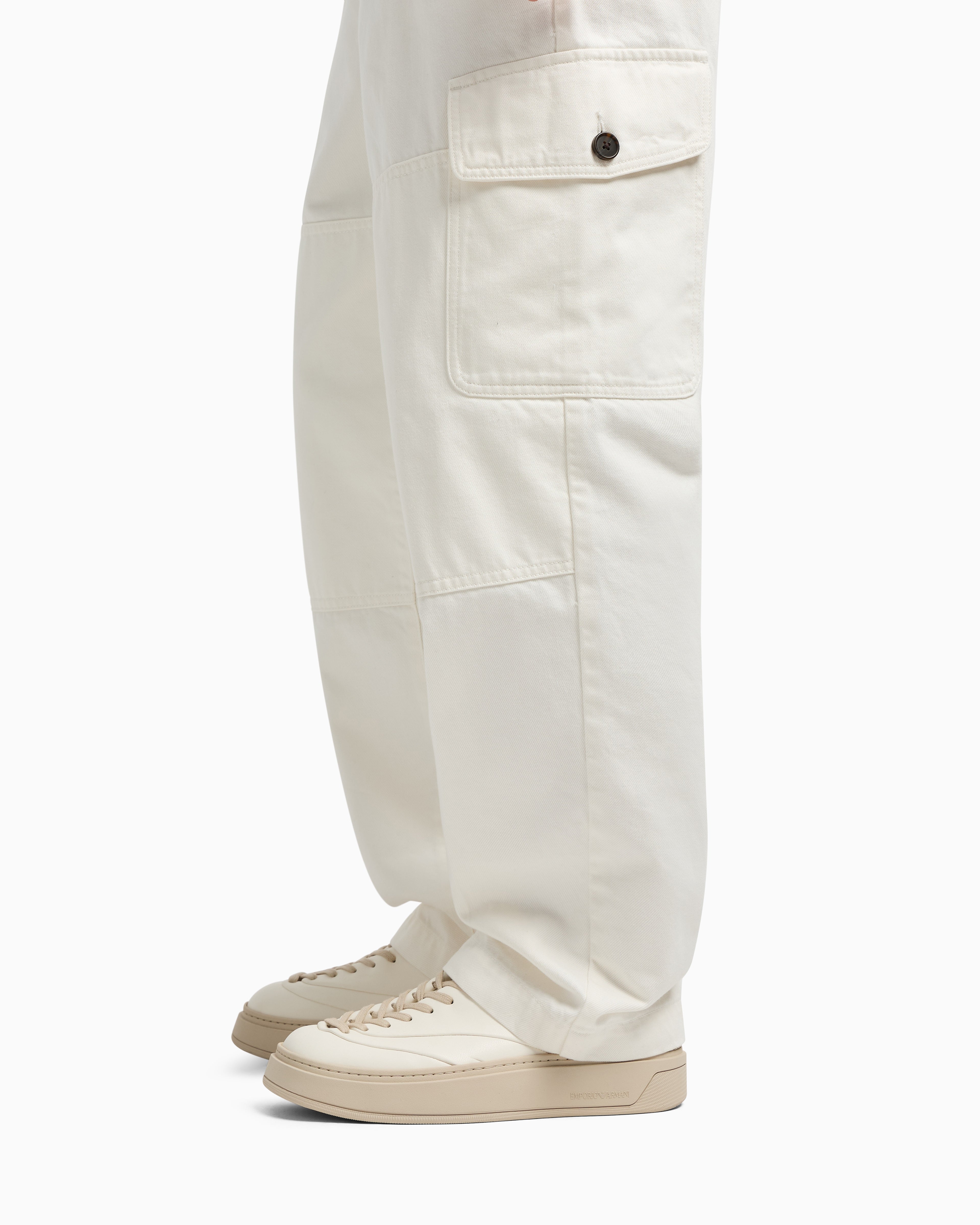 Emporio Armani Denim-effect twill cargo trousers with belt