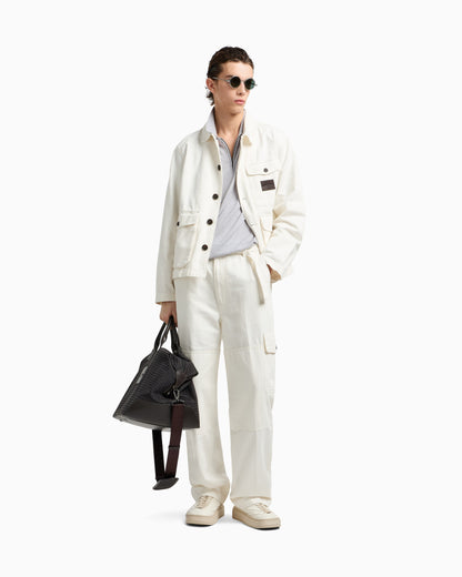 Emporio Armani Denim-effect twill cargo trousers with belt