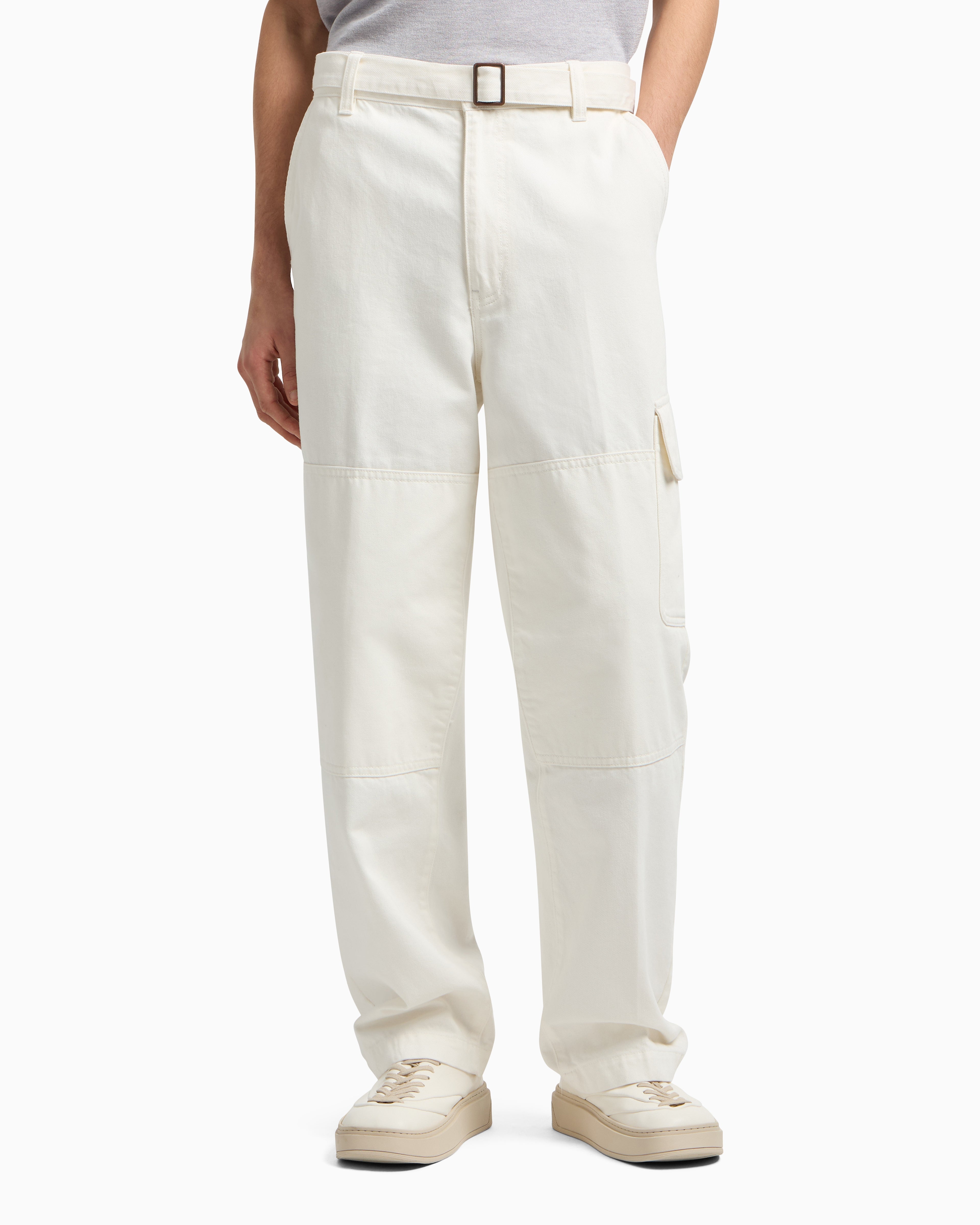 Emporio Armani Denim-effect twill cargo trousers with belt
