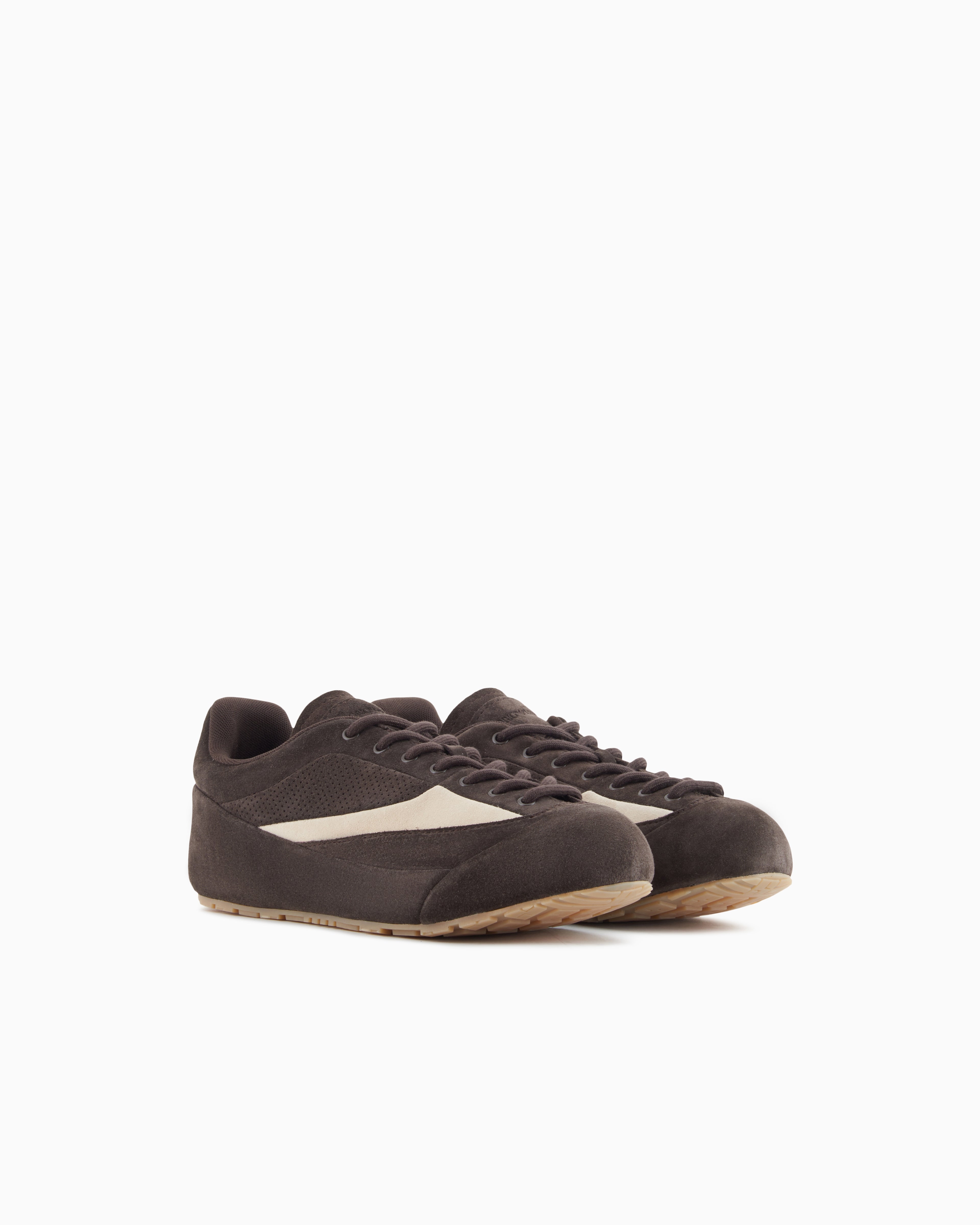 Emporio Armani Suede Sneakers With Micro-Perforated Details Brown