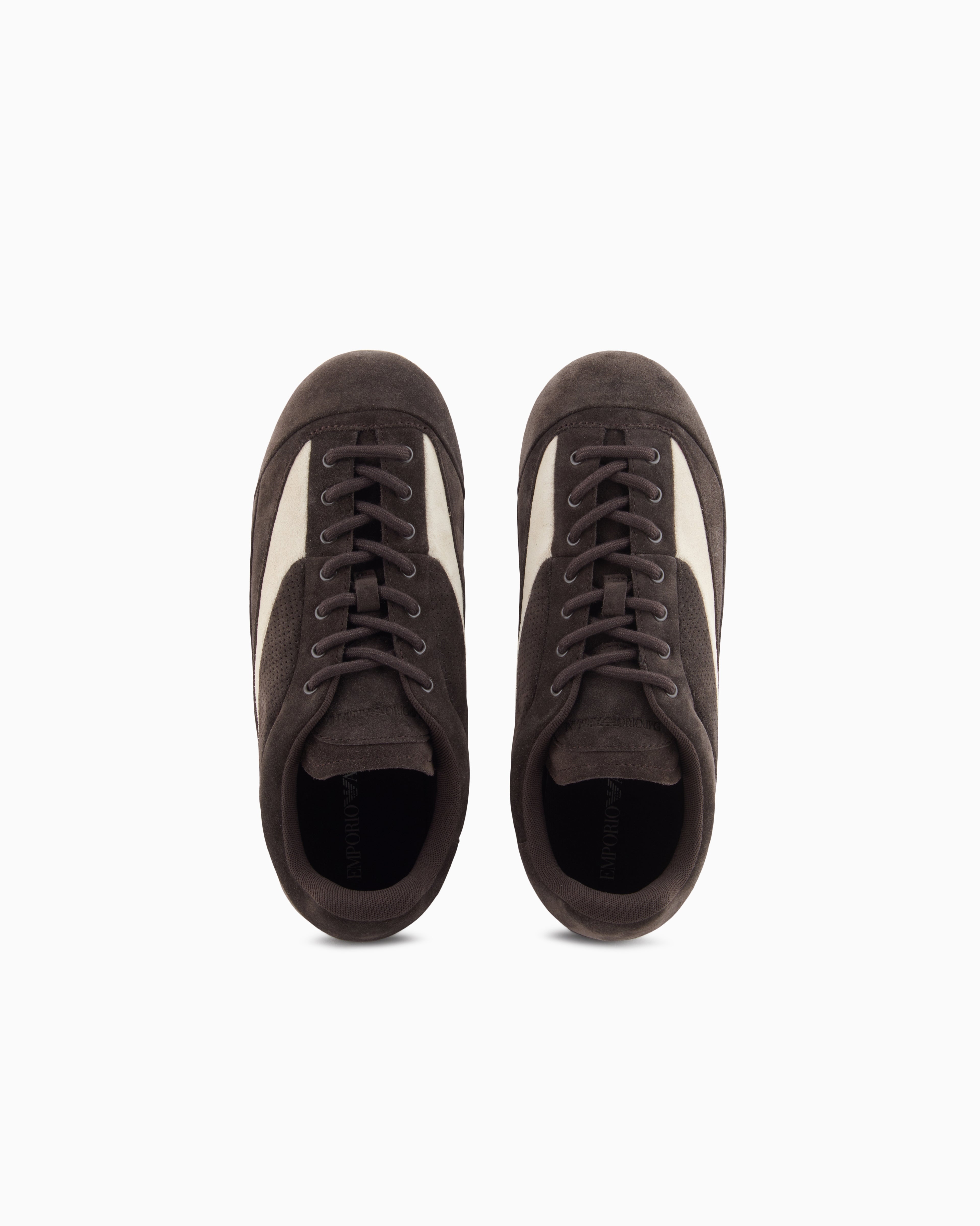 Emporio Armani Suede Sneakers With Micro-Perforated Details Brown