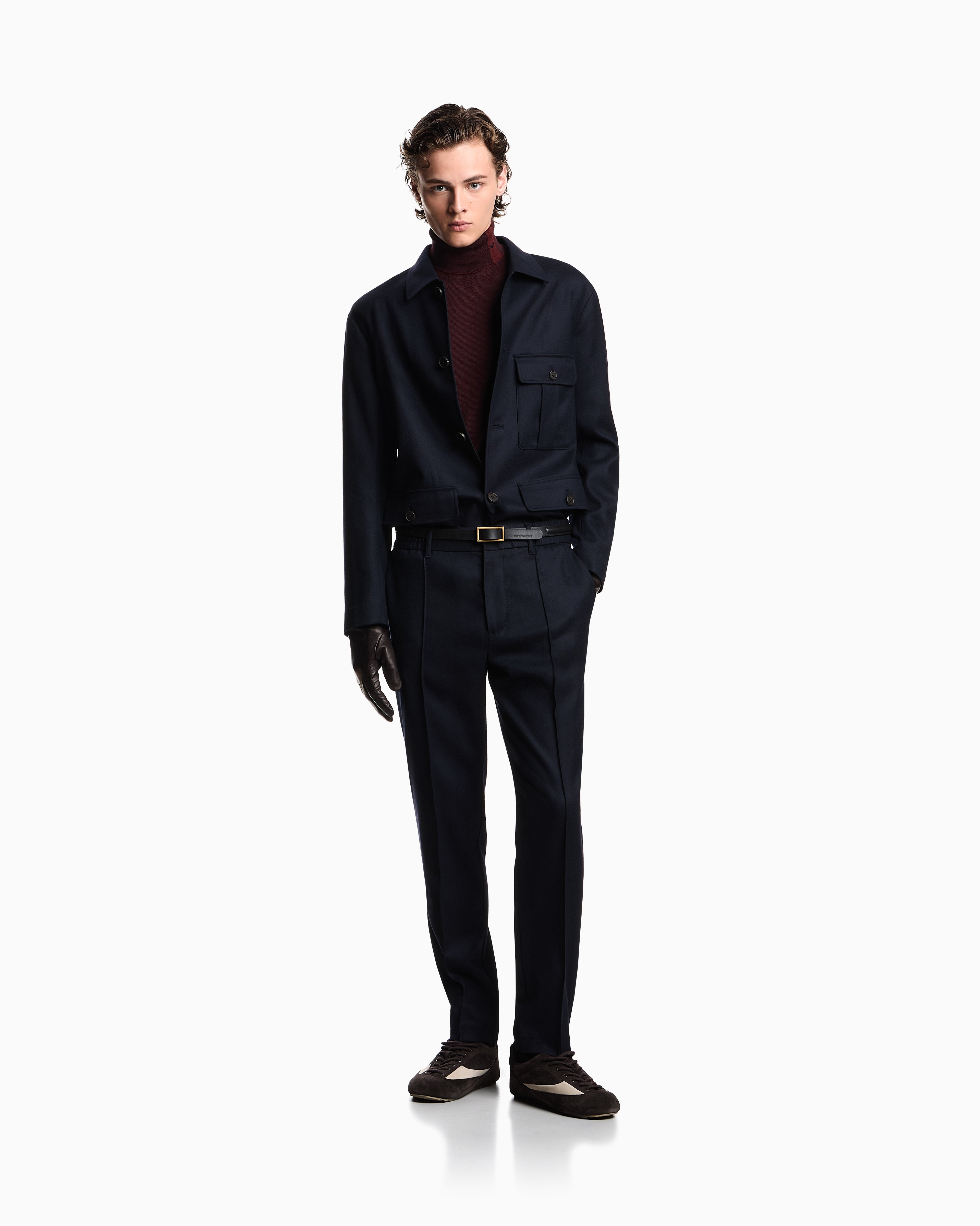 Emporio Armani Stretch-twill virgin-wool trousers with ribbing