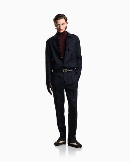 Emporio Armani Stretch-twill virgin-wool trousers with ribbing