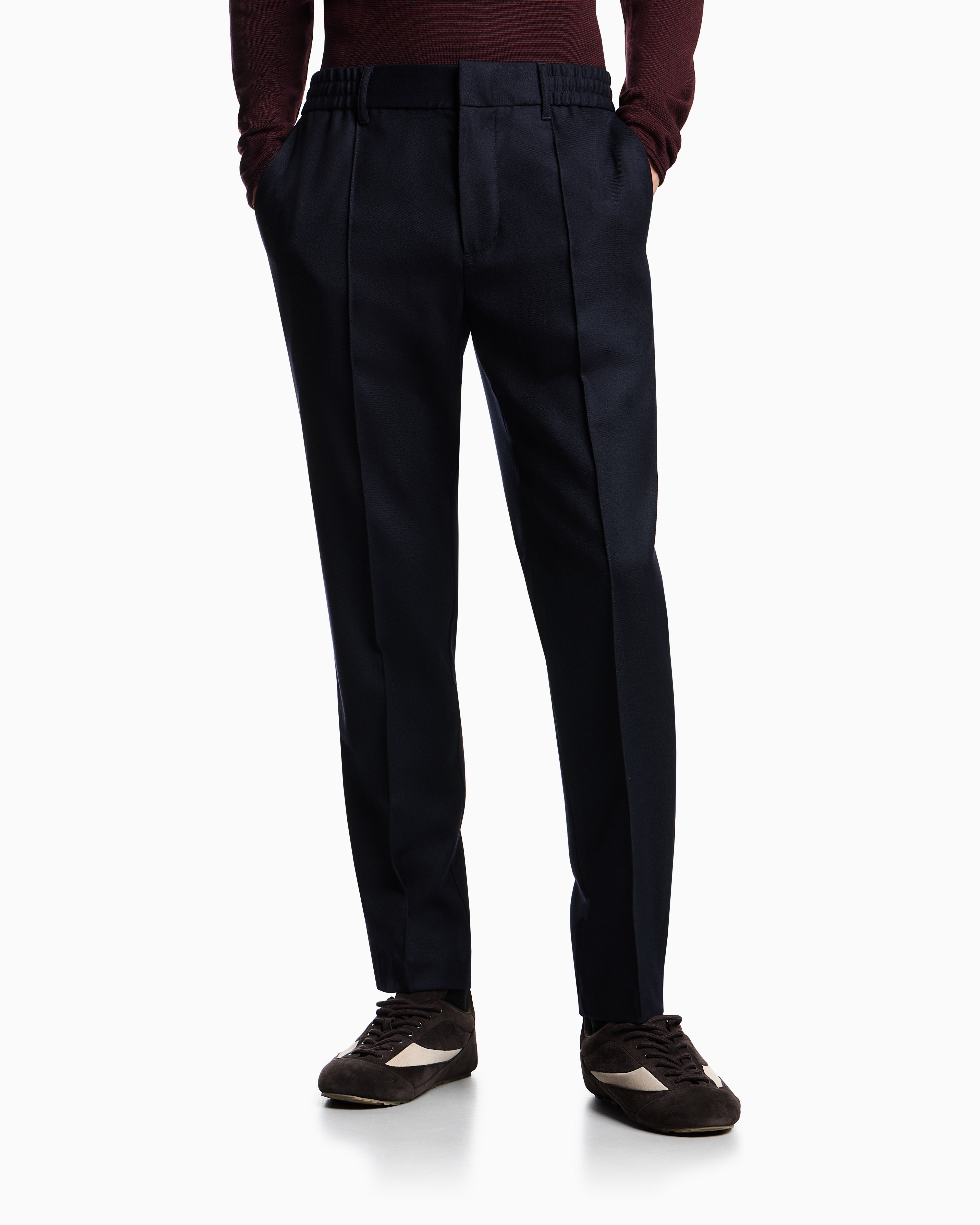 Emporio Armani Stretch-twill virgin-wool trousers with ribbing