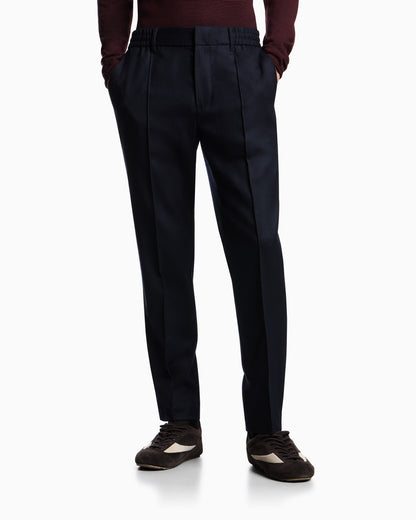 Emporio Armani Stretch-twill virgin-wool trousers with ribbing