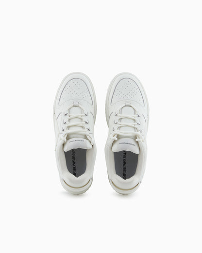 Emporio Armani Leather Sneakers With Oversized Ea Patch White