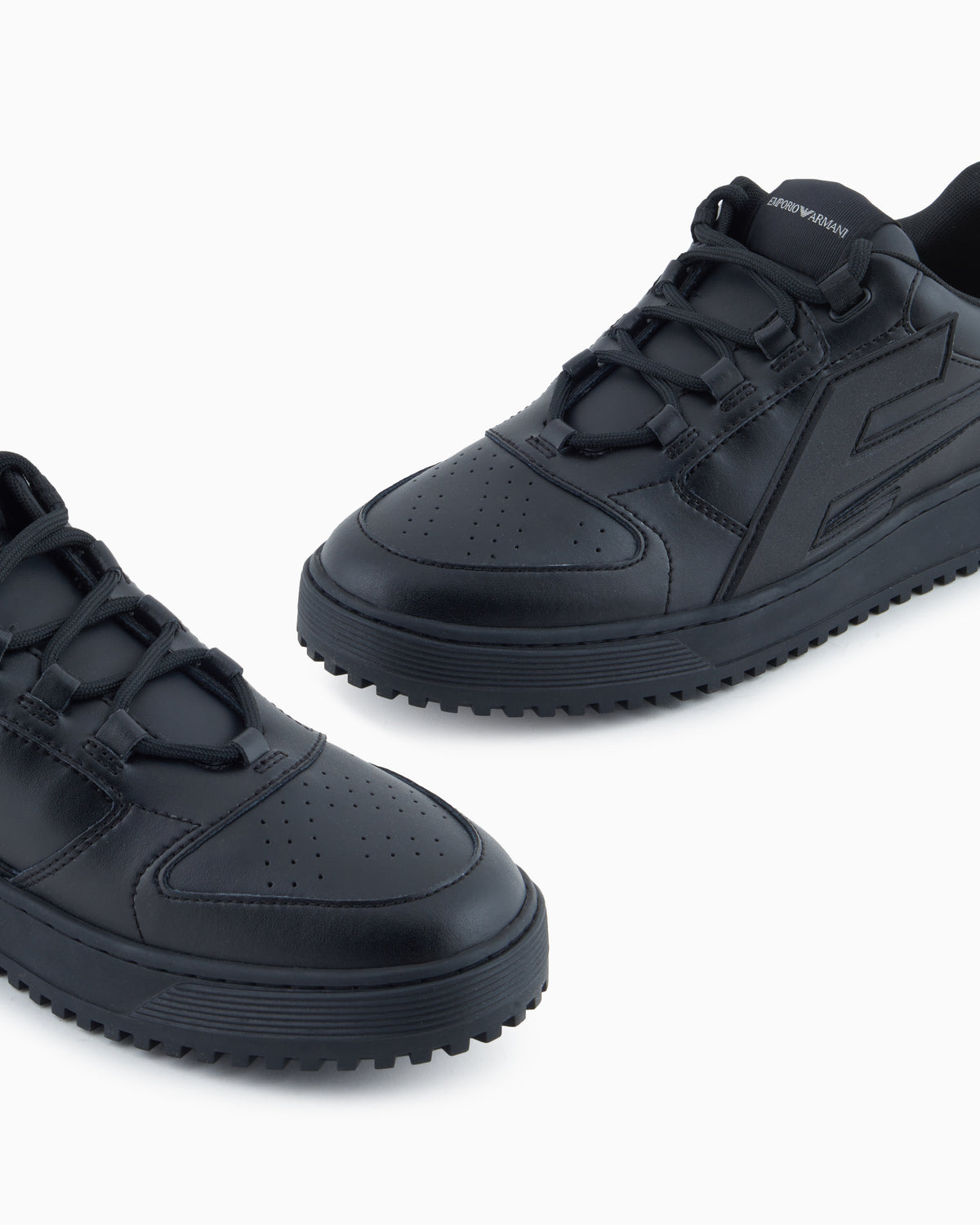 Emporio Armani Leather Sneakers With Oversized Ea Patch Black
