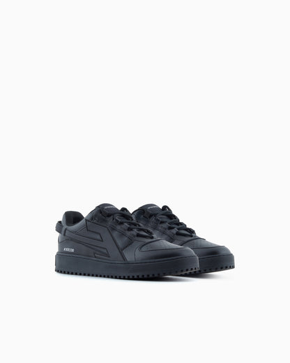 Emporio Armani Leather Sneakers With Oversized Ea Patch Black