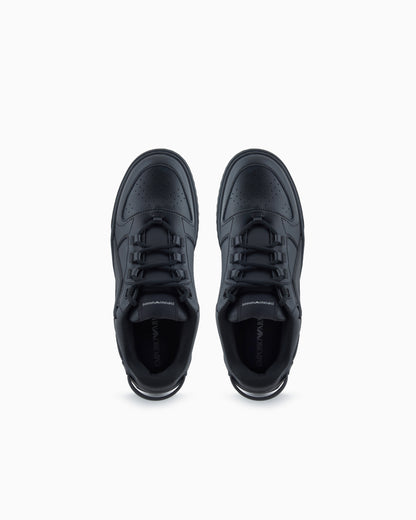 Emporio Armani Leather Sneakers With Oversized Ea Patch Black