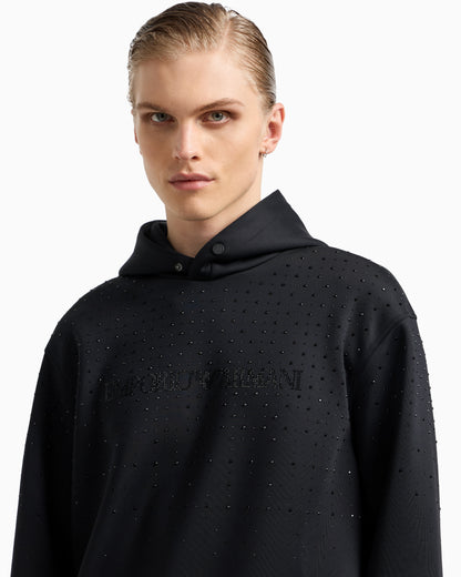 Emporio Armani Clubwear double-jersey hooded sweatshirt with rhinestones