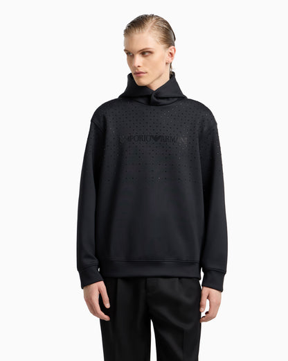 Emporio Armani Clubwear double-jersey hooded sweatshirt with rhinestones