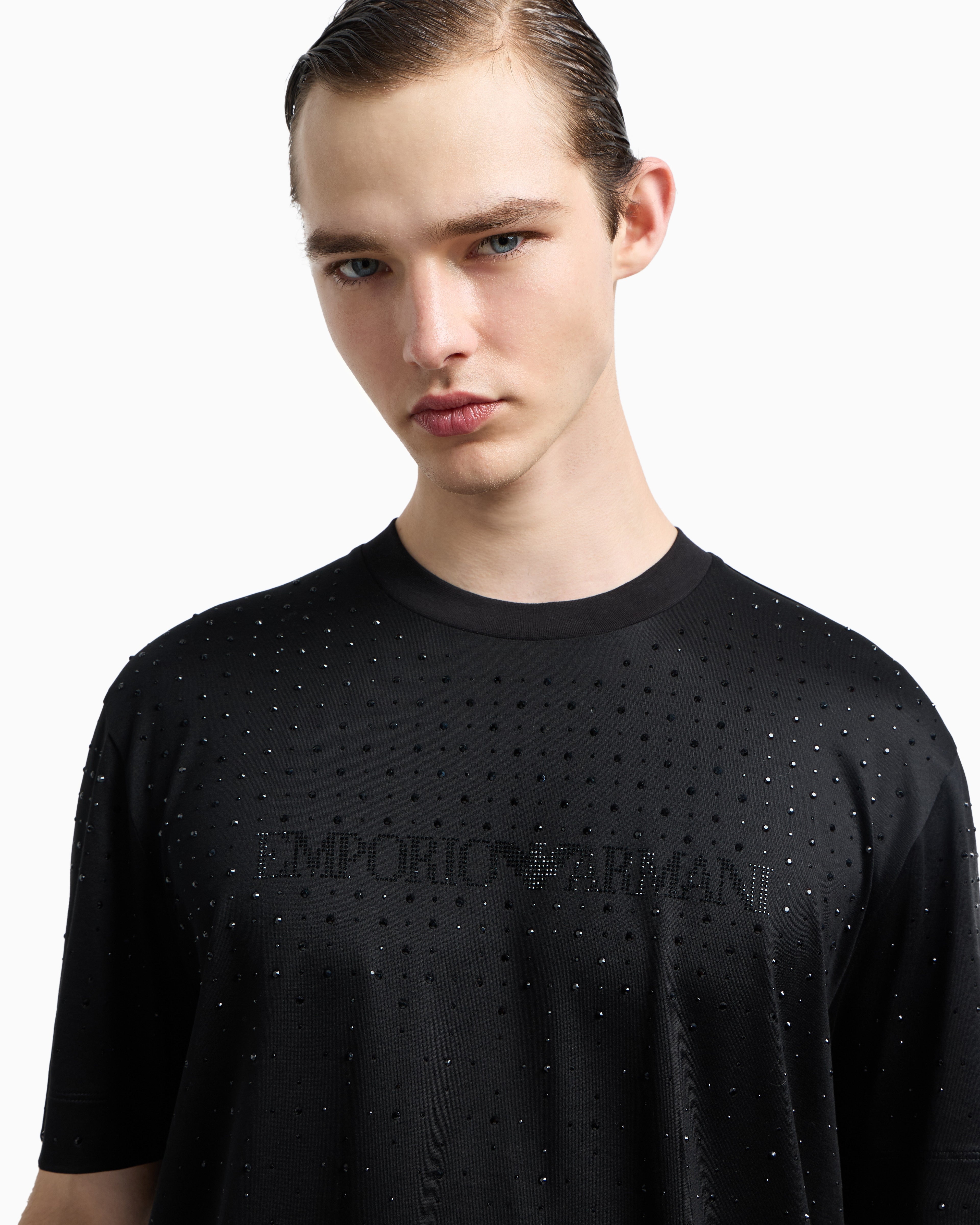 Emporio Armani Clubwear T-shirt in a Lyocell blend jersey with rhinestones