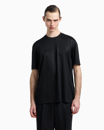 Emporio Armani Clubwear T-shirt in a Lyocell blend jersey with rhinestones