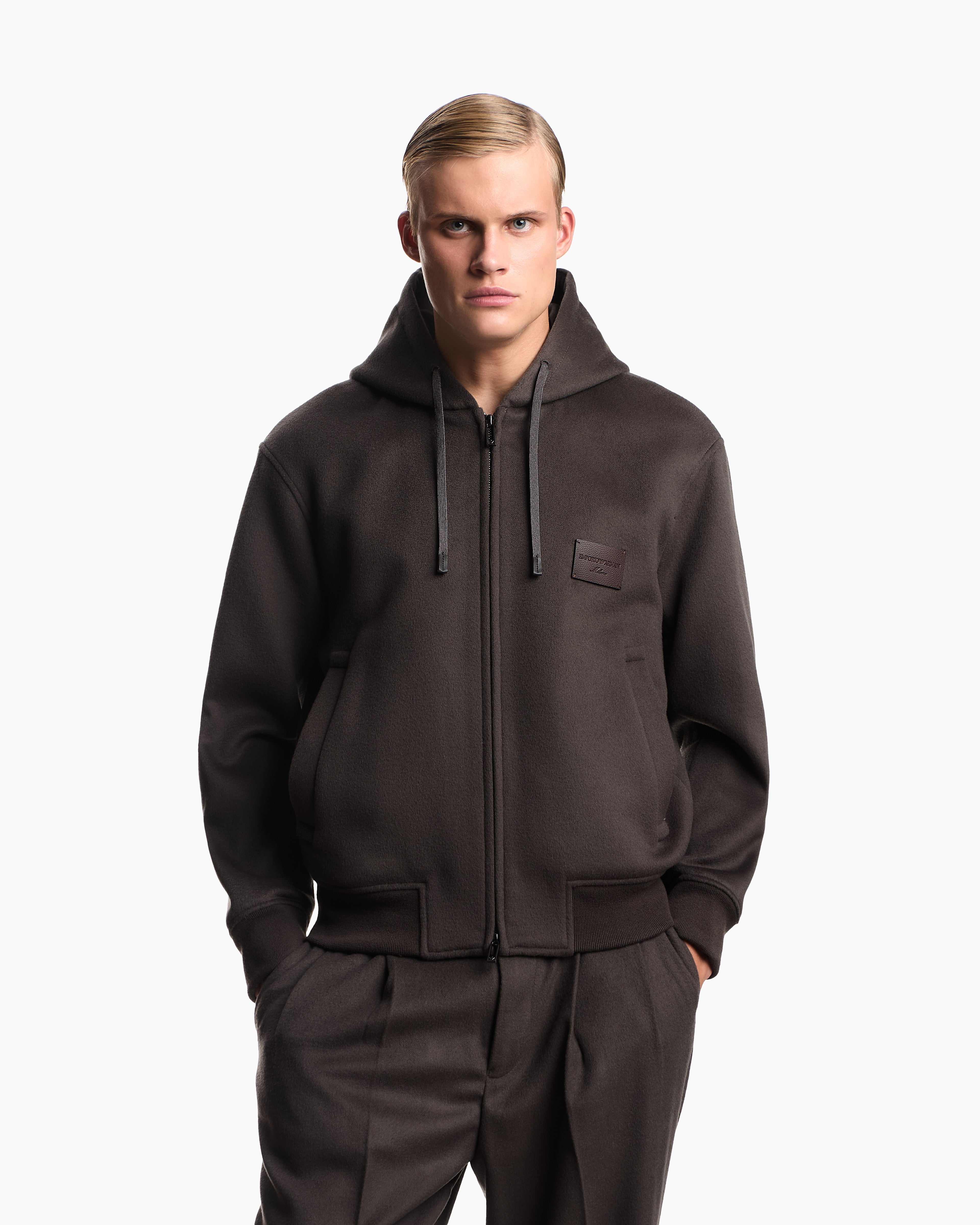 Emporio Armani Hooded blouson in virgin wool cloth