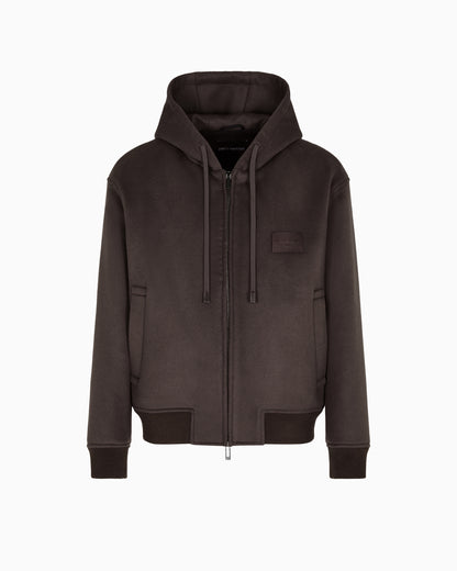 Emporio Armani Hooded blouson in virgin wool cloth