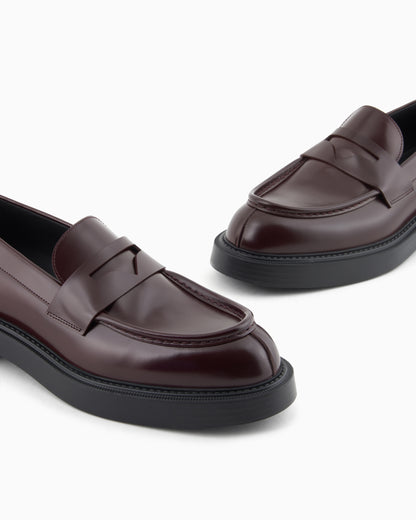 Emporio Armani Brushed Leather Loafers Burgundy