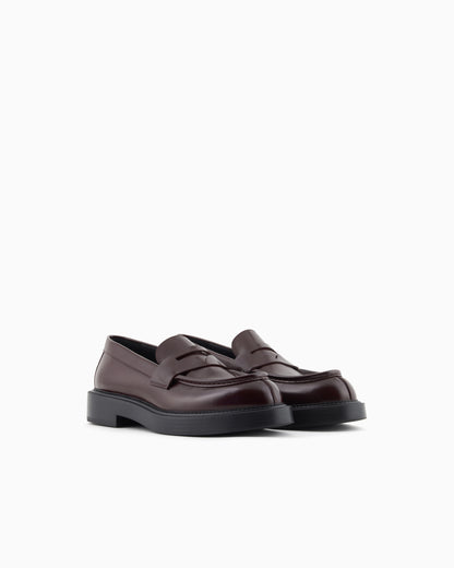 Emporio Armani Brushed Leather Loafers Burgundy