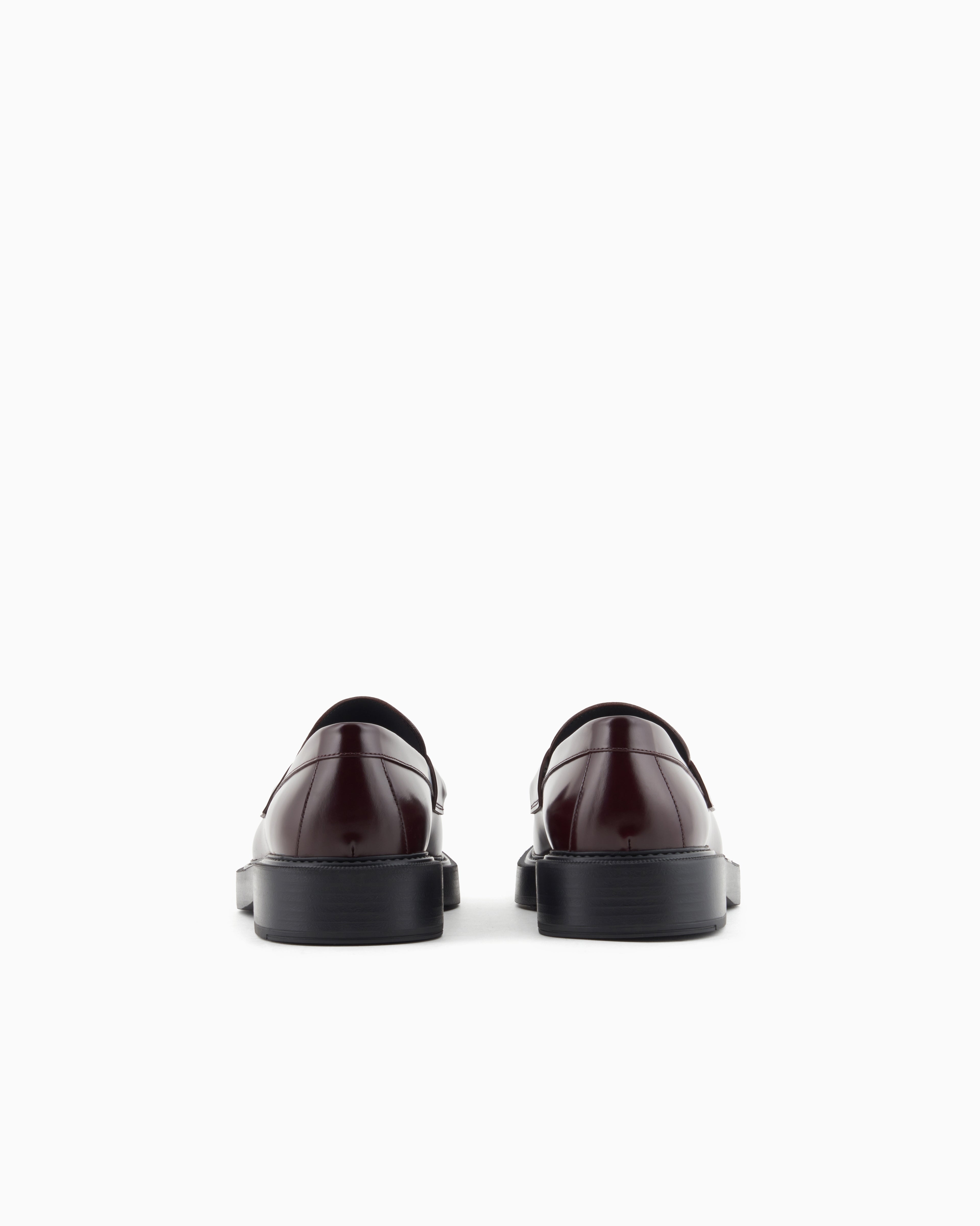 Emporio Armani Brushed Leather Loafers Burgundy