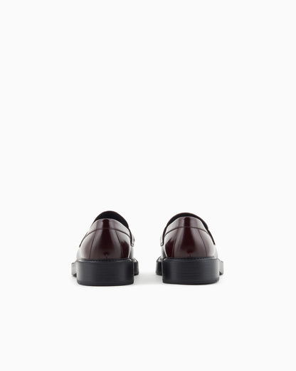 Emporio Armani Brushed Leather Loafers Burgundy