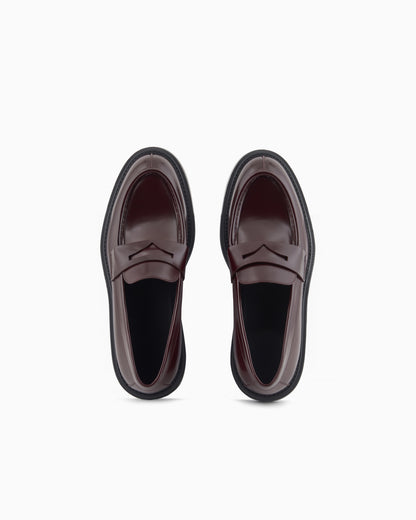 Emporio Armani Brushed Leather Loafers Burgundy