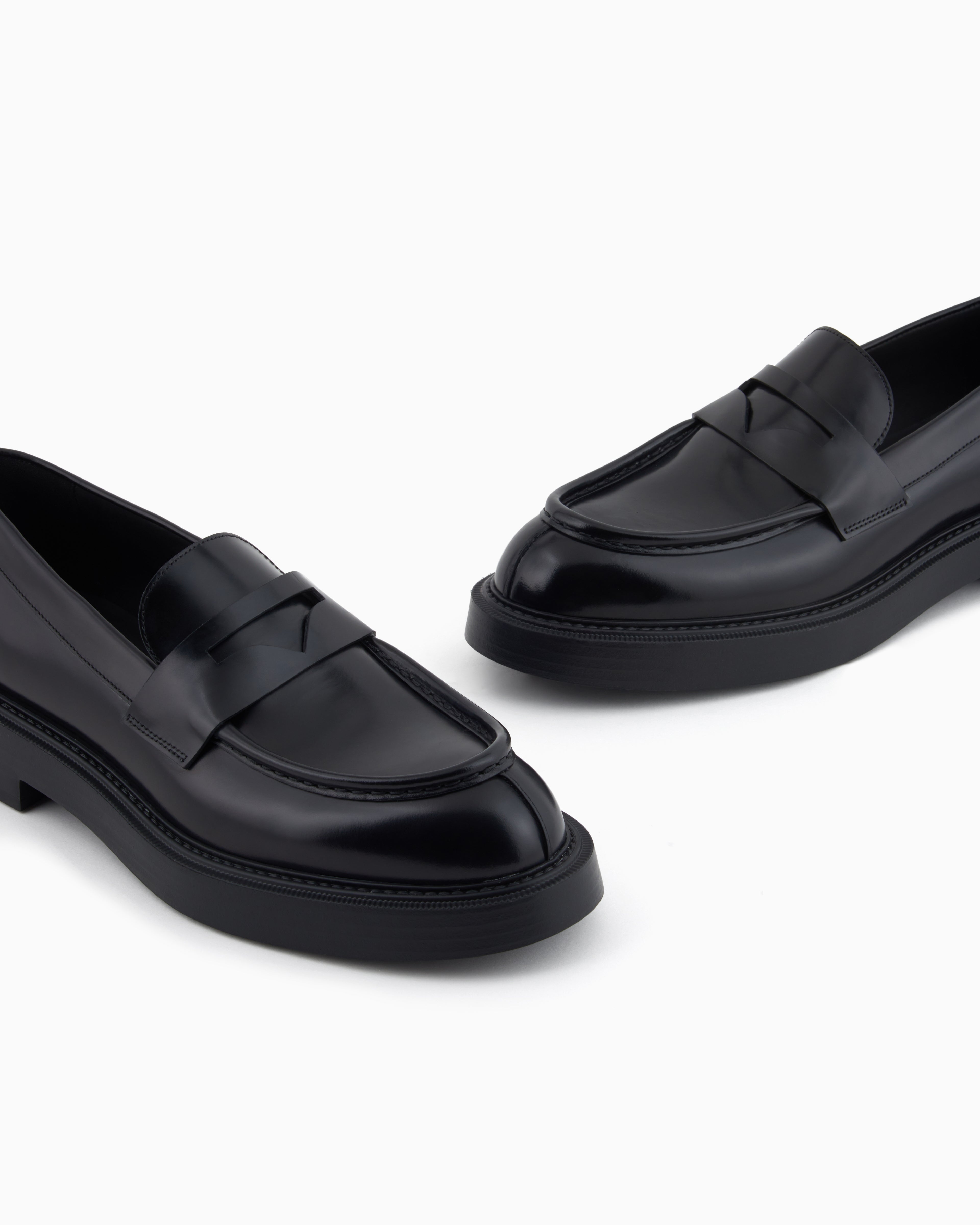 Emporio Armani Brushed Leather Loafers Black