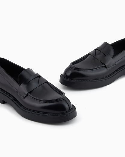Emporio Armani Brushed Leather Loafers Black