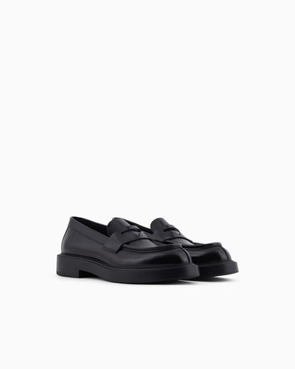 Emporio Armani Brushed Leather Loafers Black