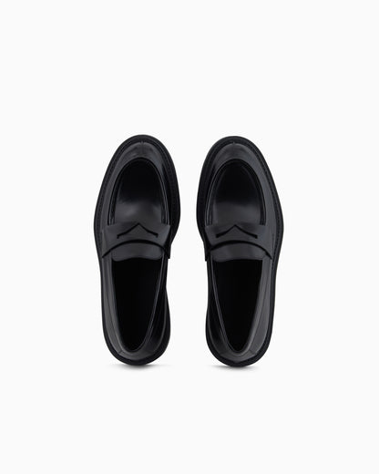 Emporio Armani Brushed Leather Loafers Black