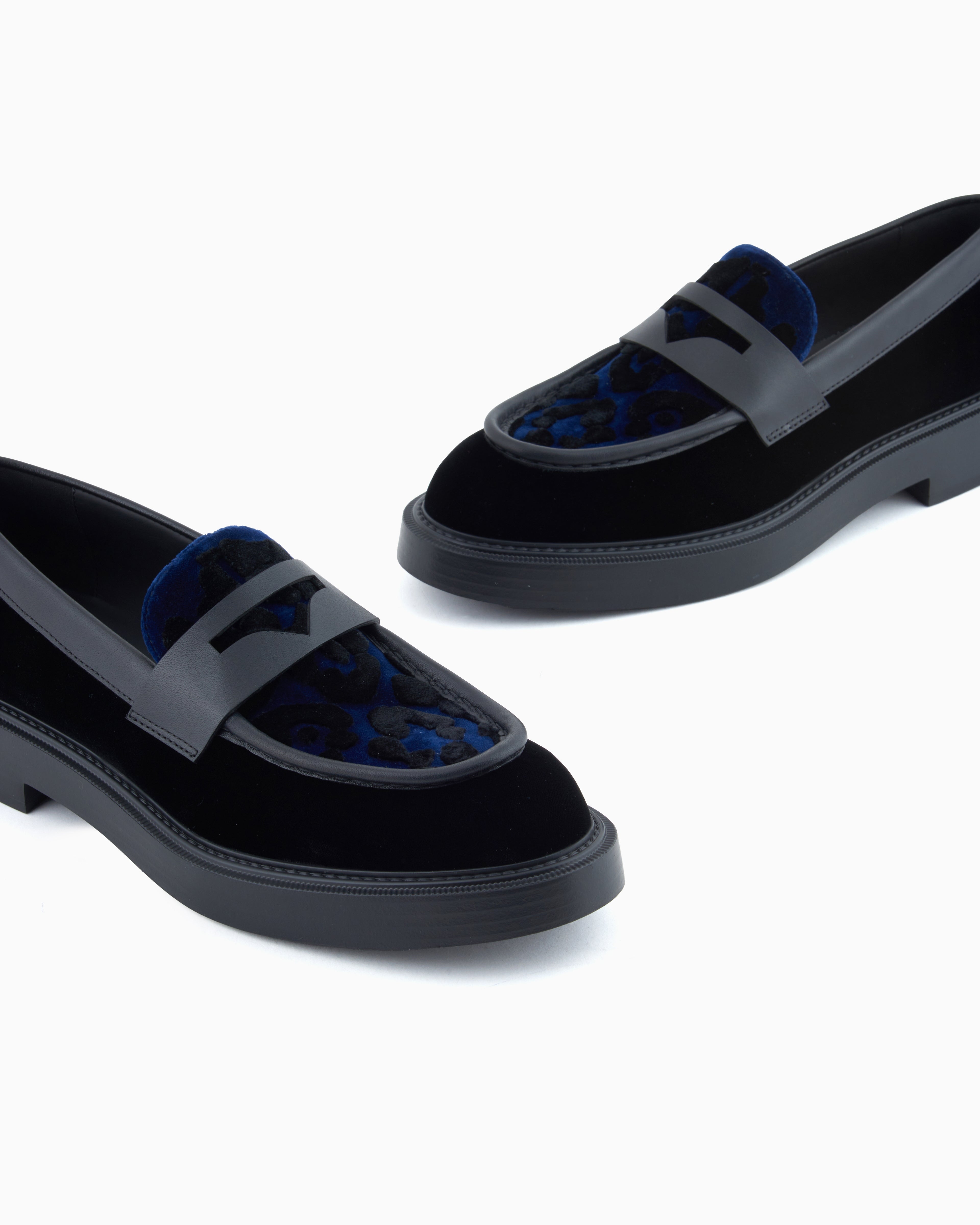 Emporio Armani Animal-Print Velvet Loafers Black