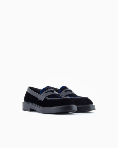 Emporio Armani Animal-Print Velvet Loafers Black