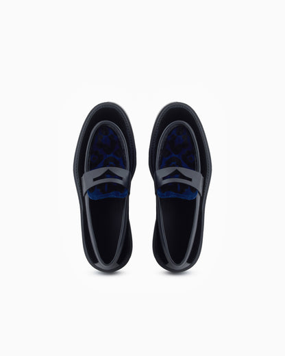 Emporio Armani Animal-Print Velvet Loafers Black