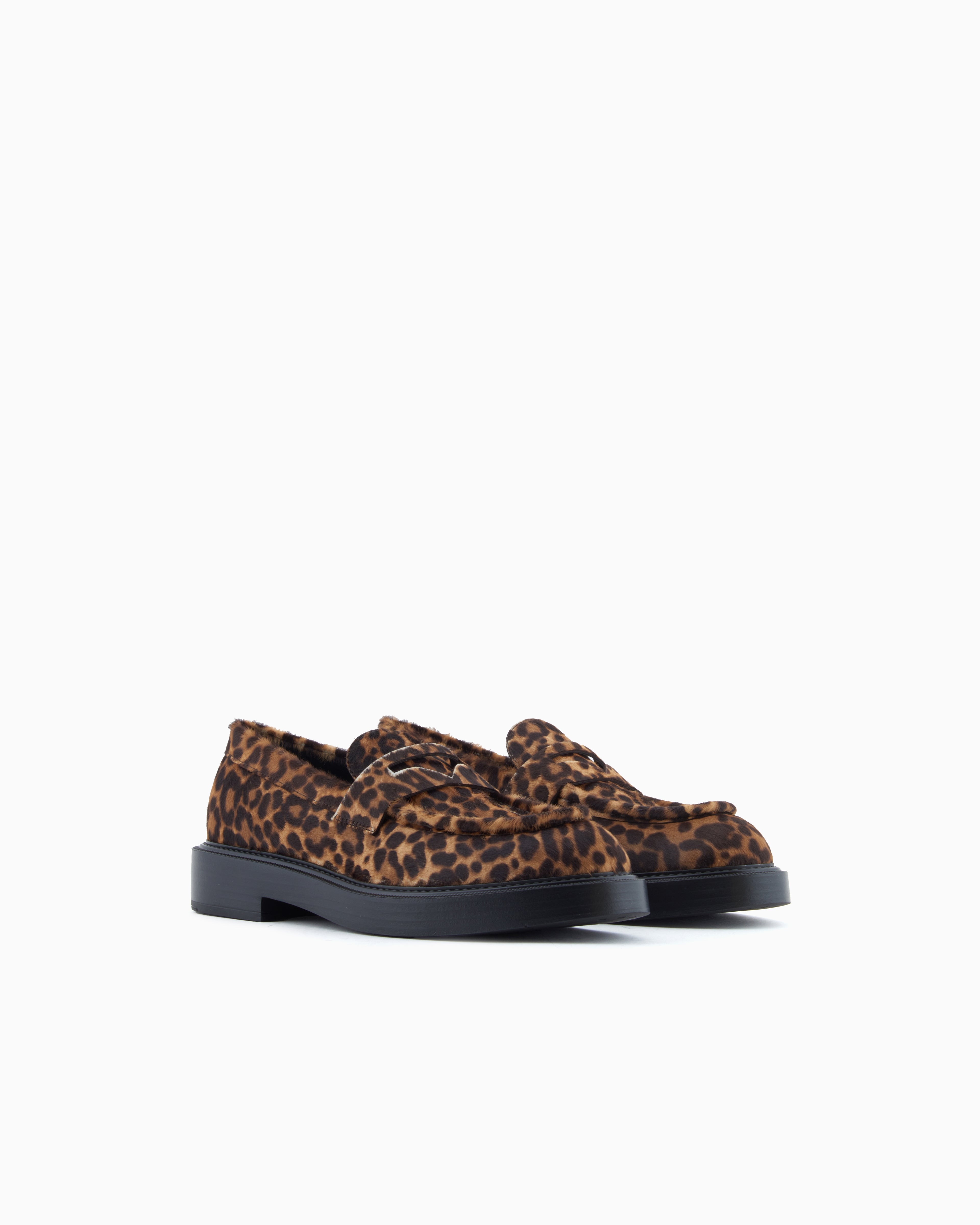 Emporio Armani Speckled Ponyskin Leather Look Loafers Patterned