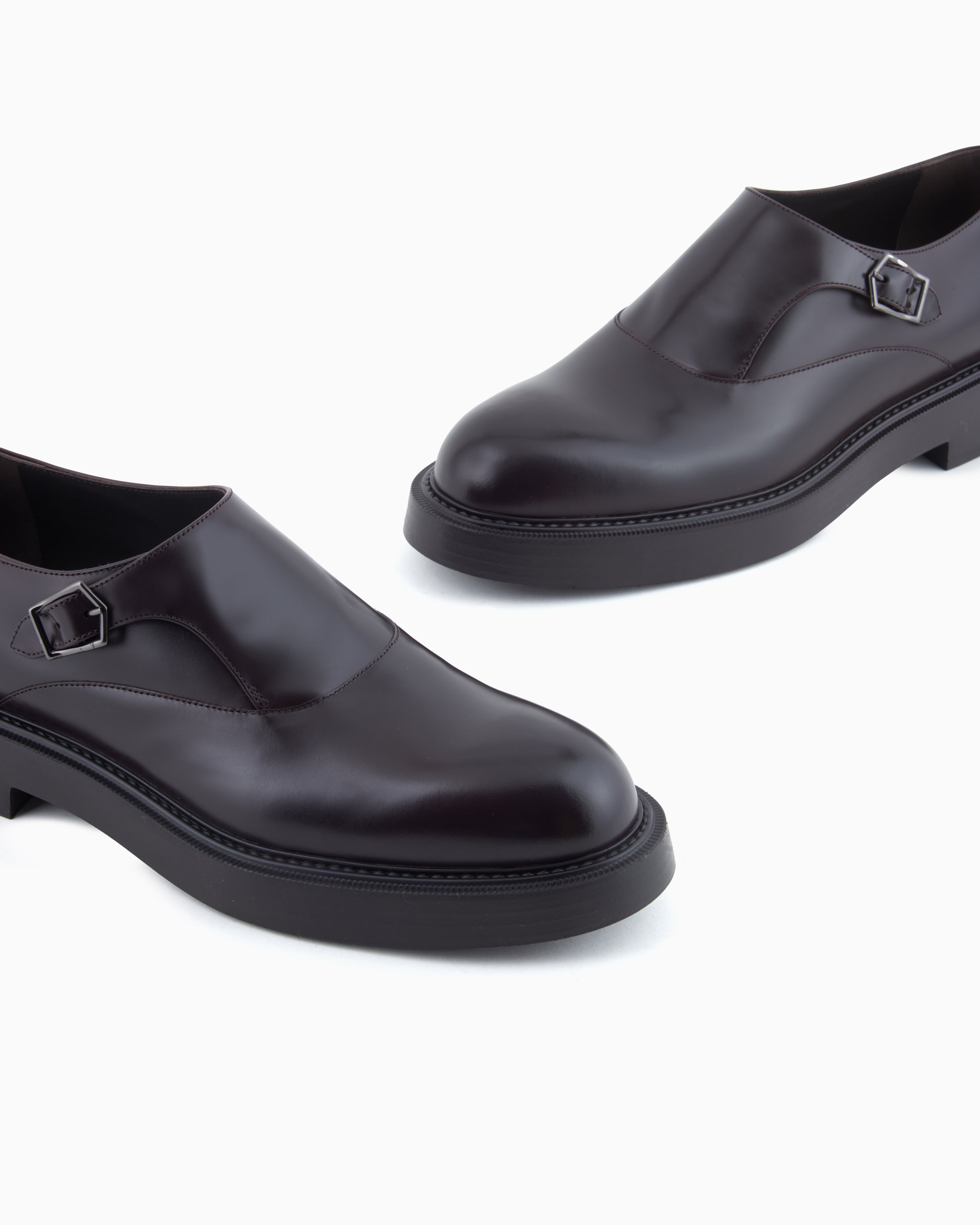 Emporio Armani Brushed Leather Monkstraps Brown