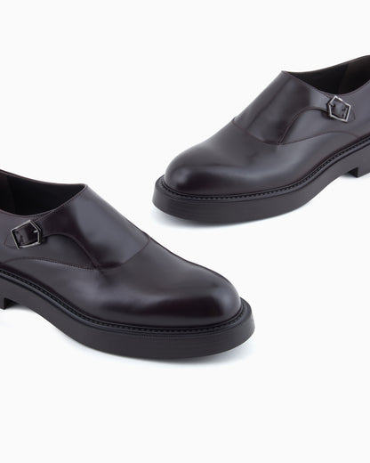 Emporio Armani Brushed Leather Monkstraps Brown