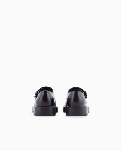 Emporio Armani Brushed Leather Monkstraps Brown