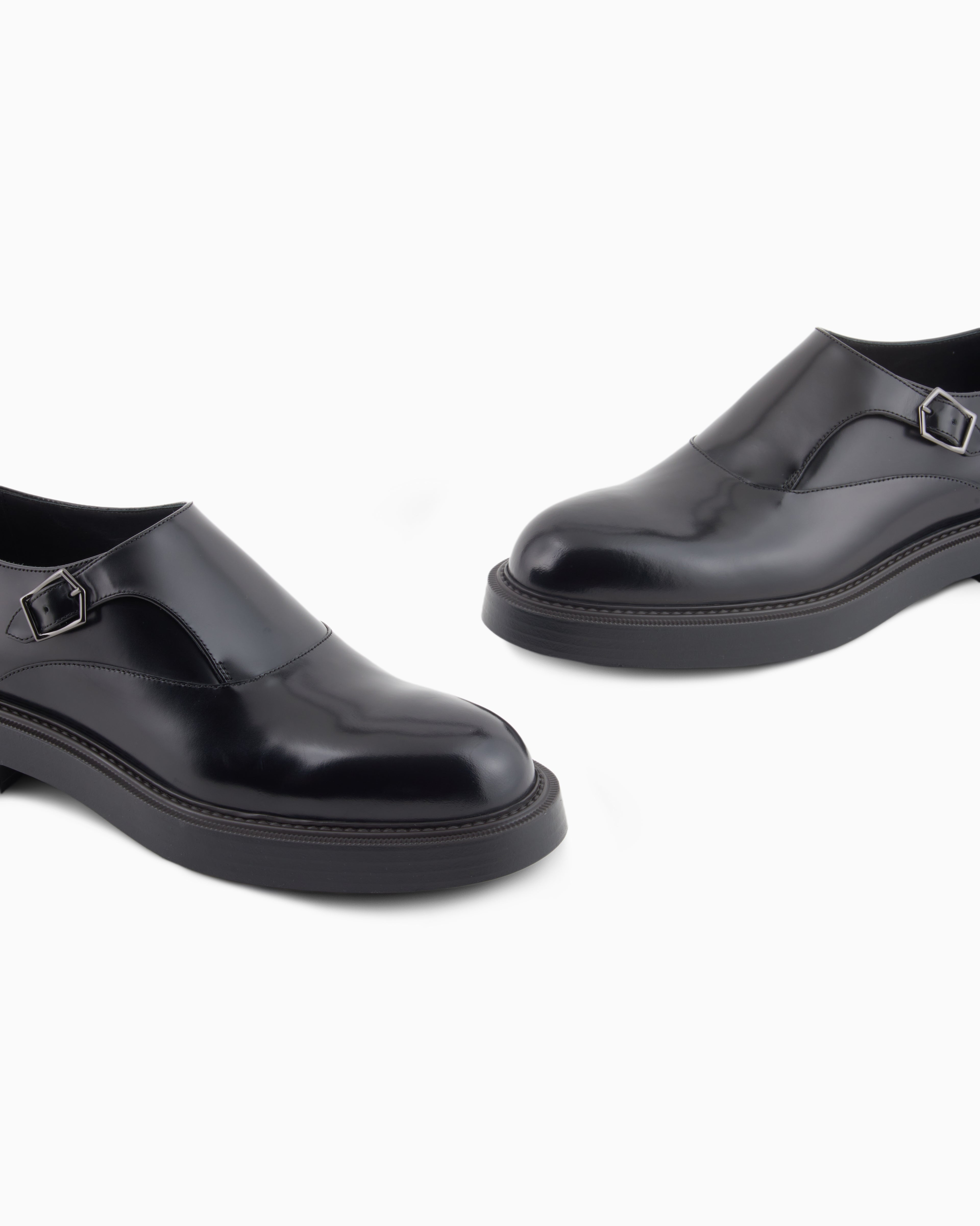 Emporio Armani Brushed Leather Monkstraps Black