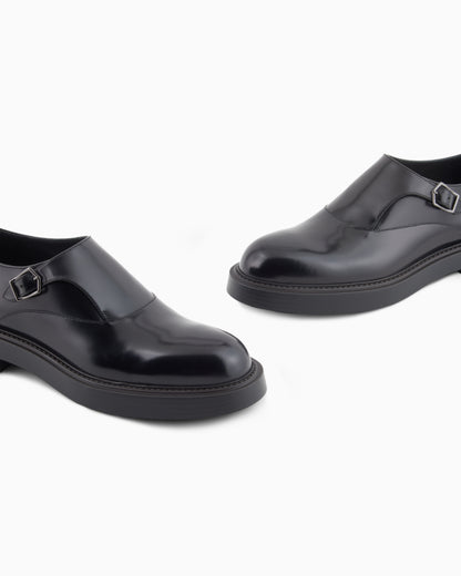 Emporio Armani Brushed Leather Monkstraps Black