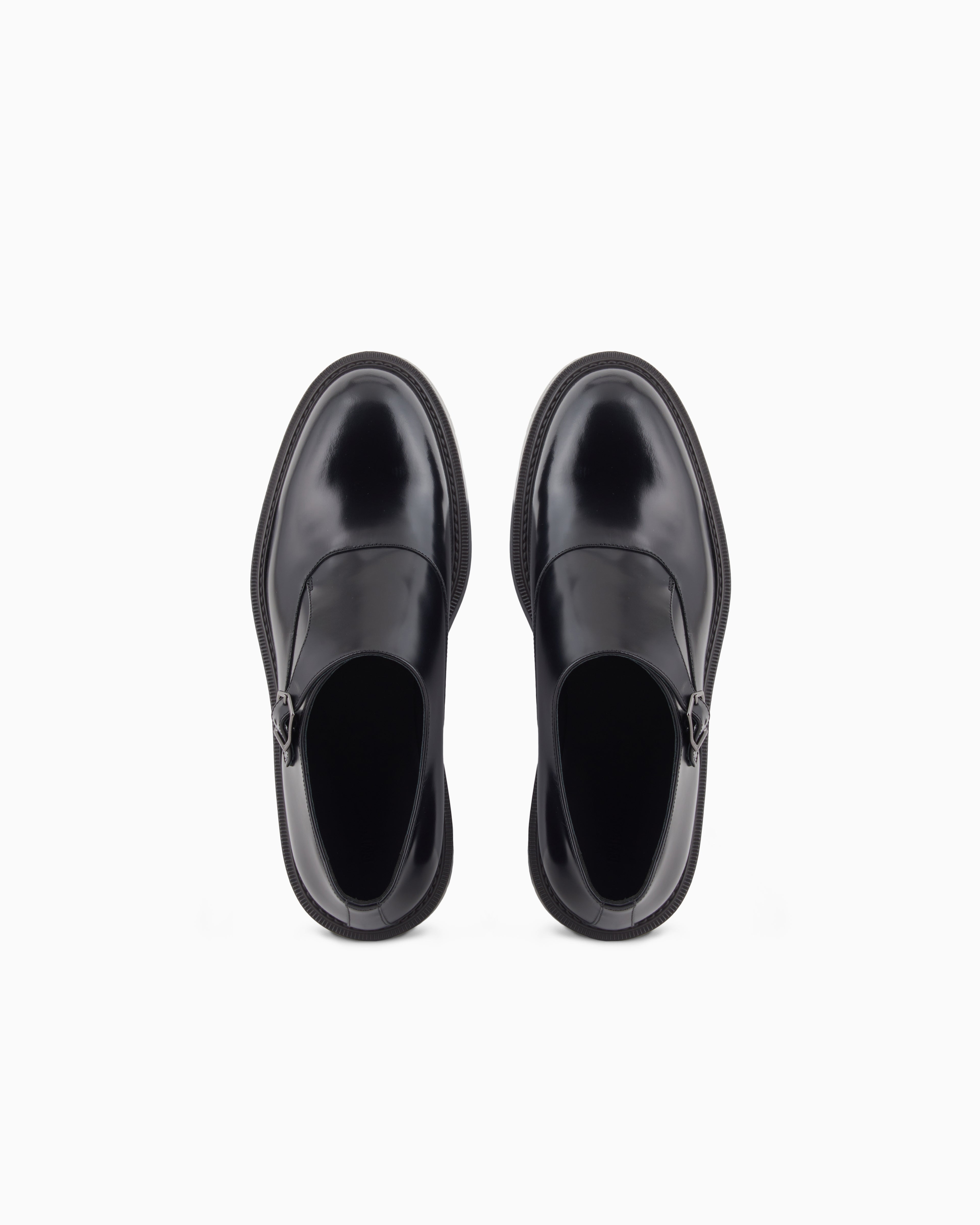 Emporio Armani Brushed Leather Monkstraps Black