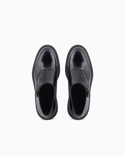 Emporio Armani Brushed Leather Monkstraps Black