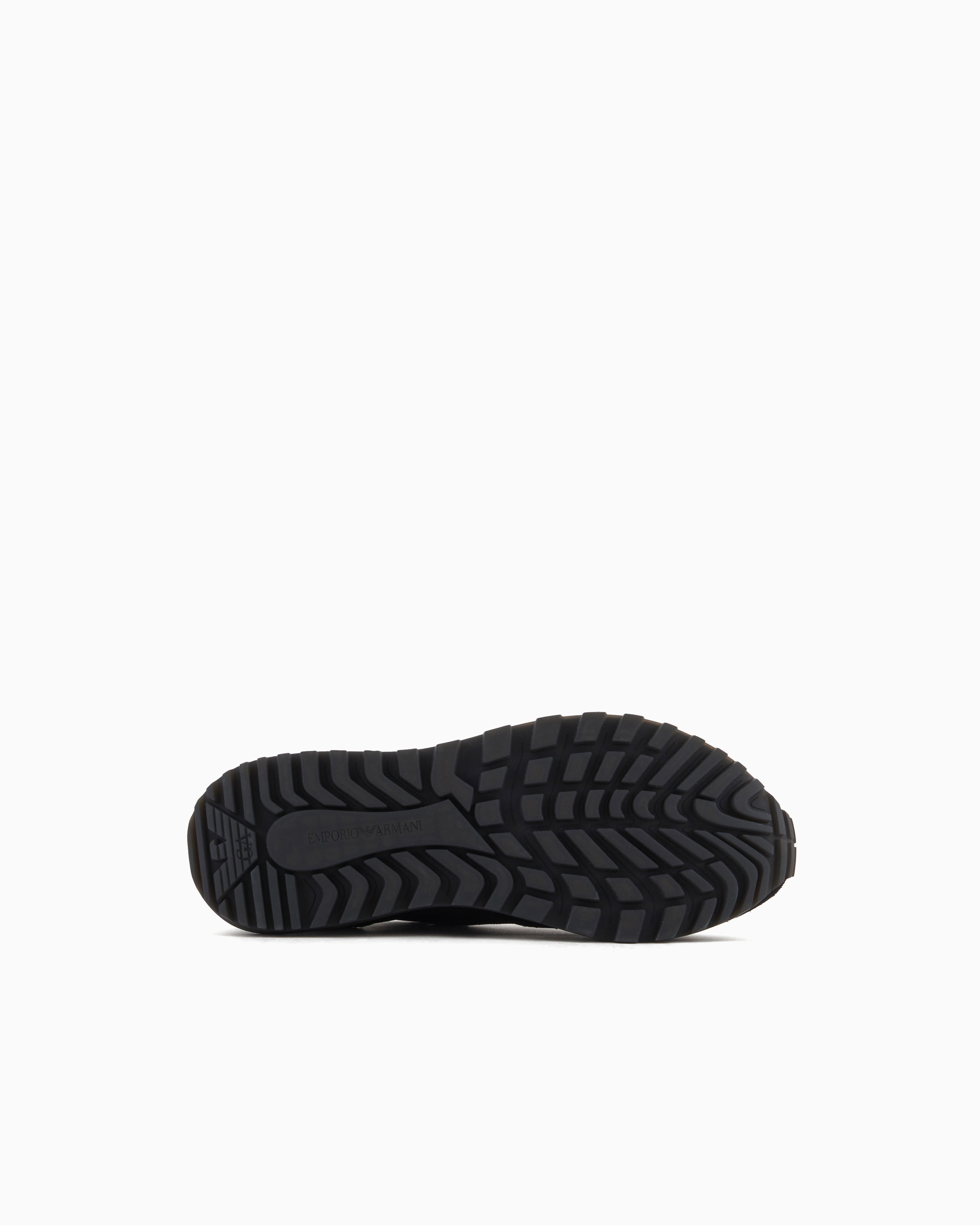 Emporio Armani Low-Top Sneakers In Suede And Mesh With A Rubber Sole Black