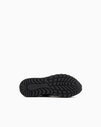 Emporio Armani Low-Top Sneakers In Suede And Mesh With A Rubber Sole Black
