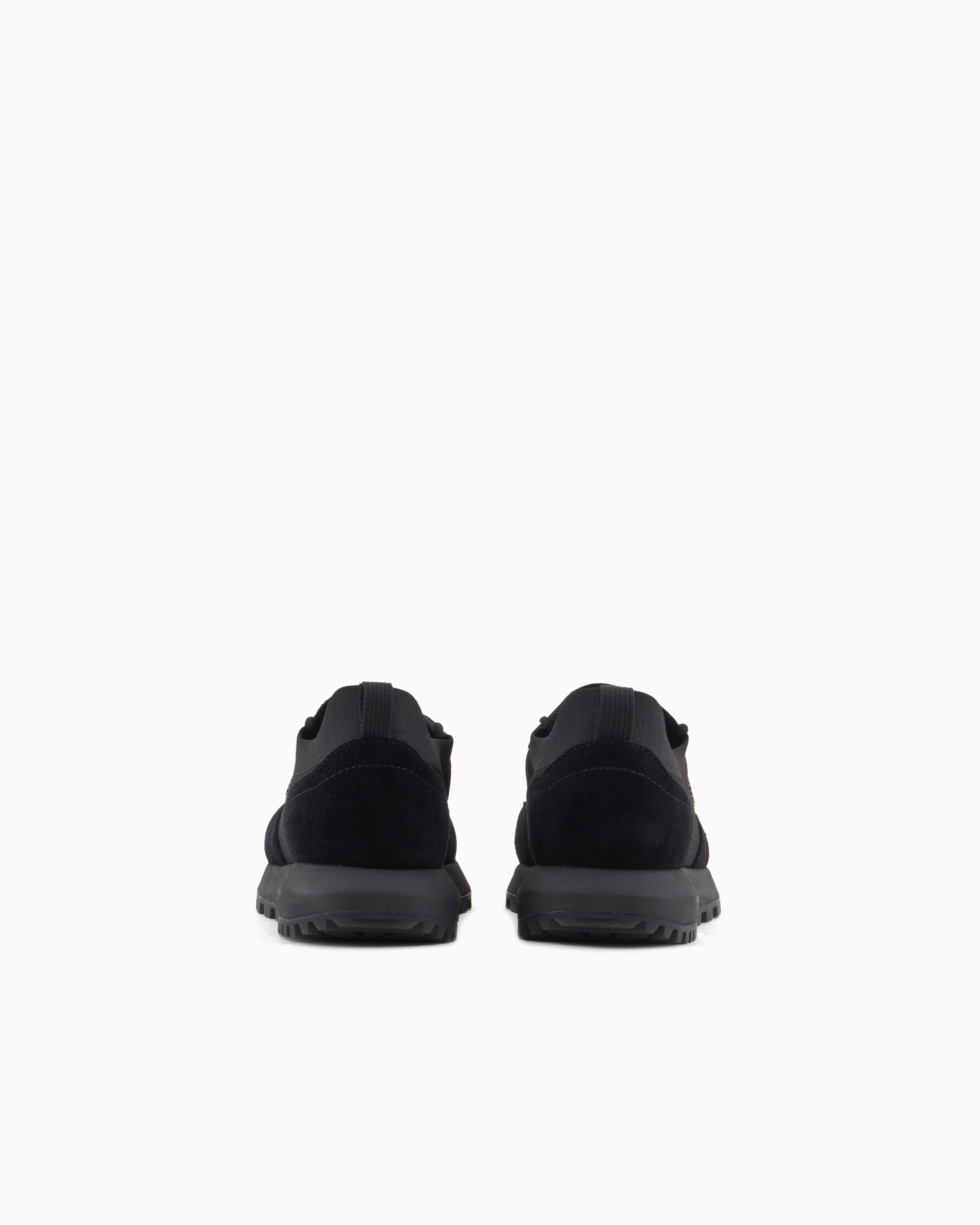 Emporio Armani Low-Top Sneakers In Suede And Mesh With A Rubber Sole Black