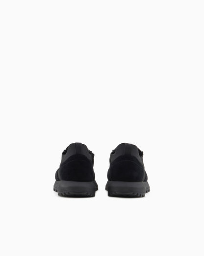 Emporio Armani Low-Top Sneakers In Suede And Mesh With A Rubber Sole Black