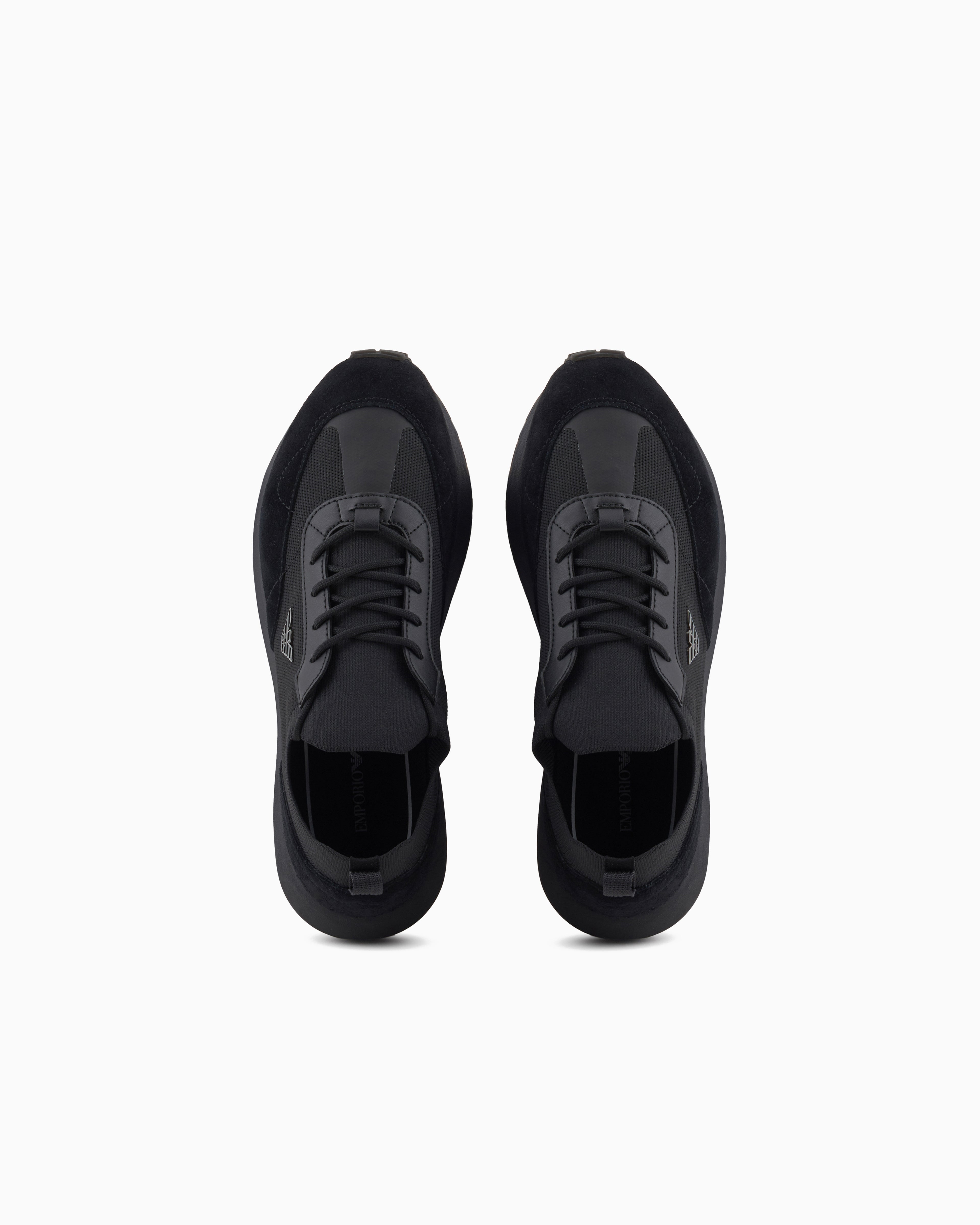 Emporio Armani Low-Top Sneakers In Suede And Mesh With A Rubber Sole Black